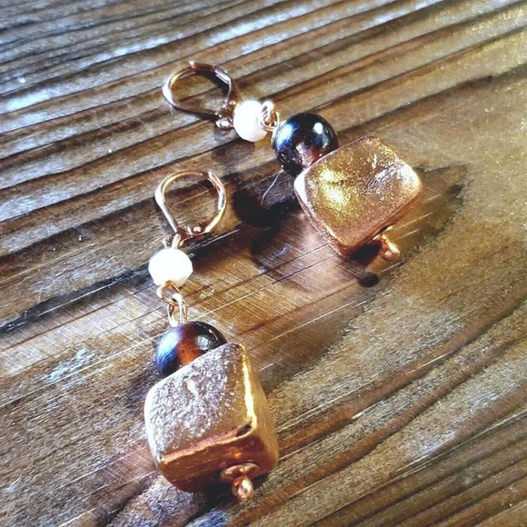 Handcrafted Nepal Copper Dipped Baroque Brass Beads Earrings - Picture 1 of 7